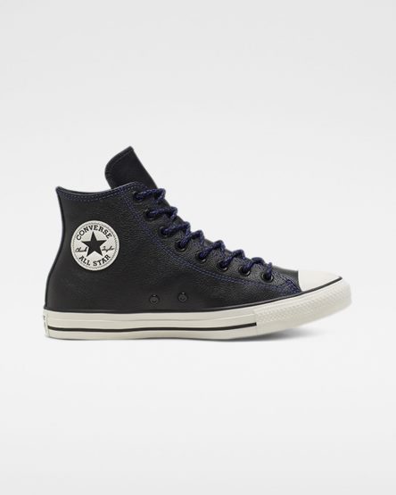 Dámské Boty Vysoké Converse Tumbled Læder Chuck Taylor All Star Černé Královská Modrá | CZ YSVJ91